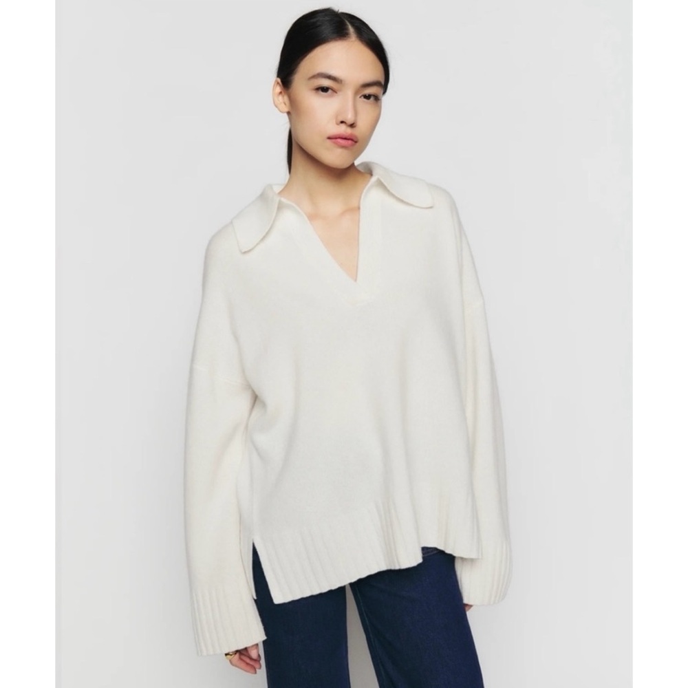 Reformation Otto Wool Polo Sweater Arctic Cream Small